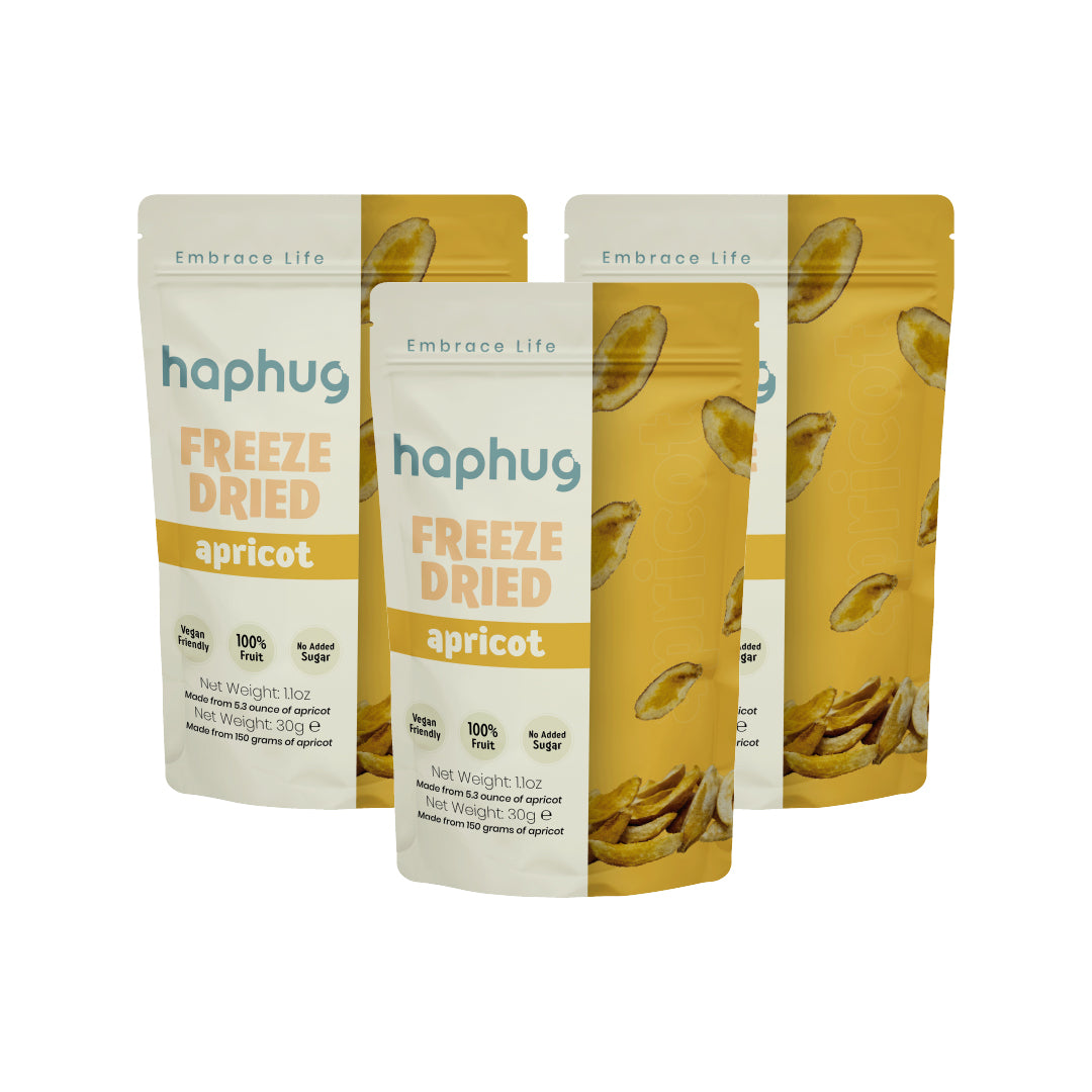 HapHug Freeze Dried Apricot Triple Pack Vegan Friendly, No Sugar Added, 100% Natural
