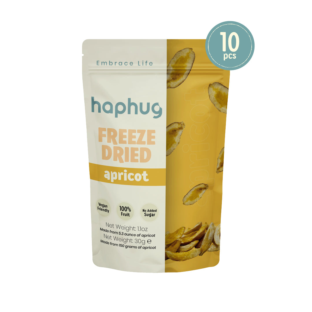 HapHug Freeze Dried Apricot Pack of 10 Vegan Friendly, No Sugar Added, 100% Natural
