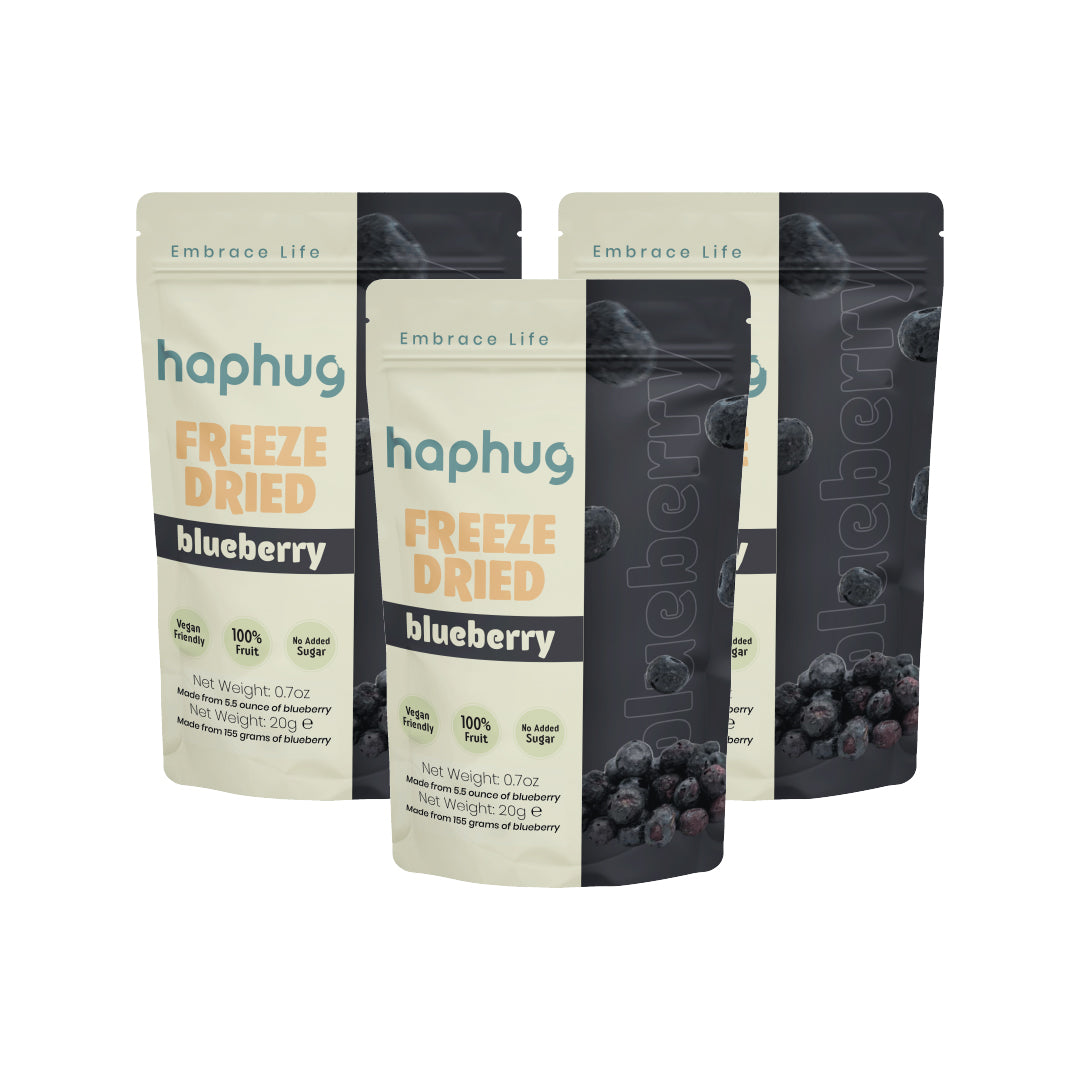 HapHug Freeze Dried Blueberry Triple Pack Vegan Friendly, No Sugar Added, 100% Natural