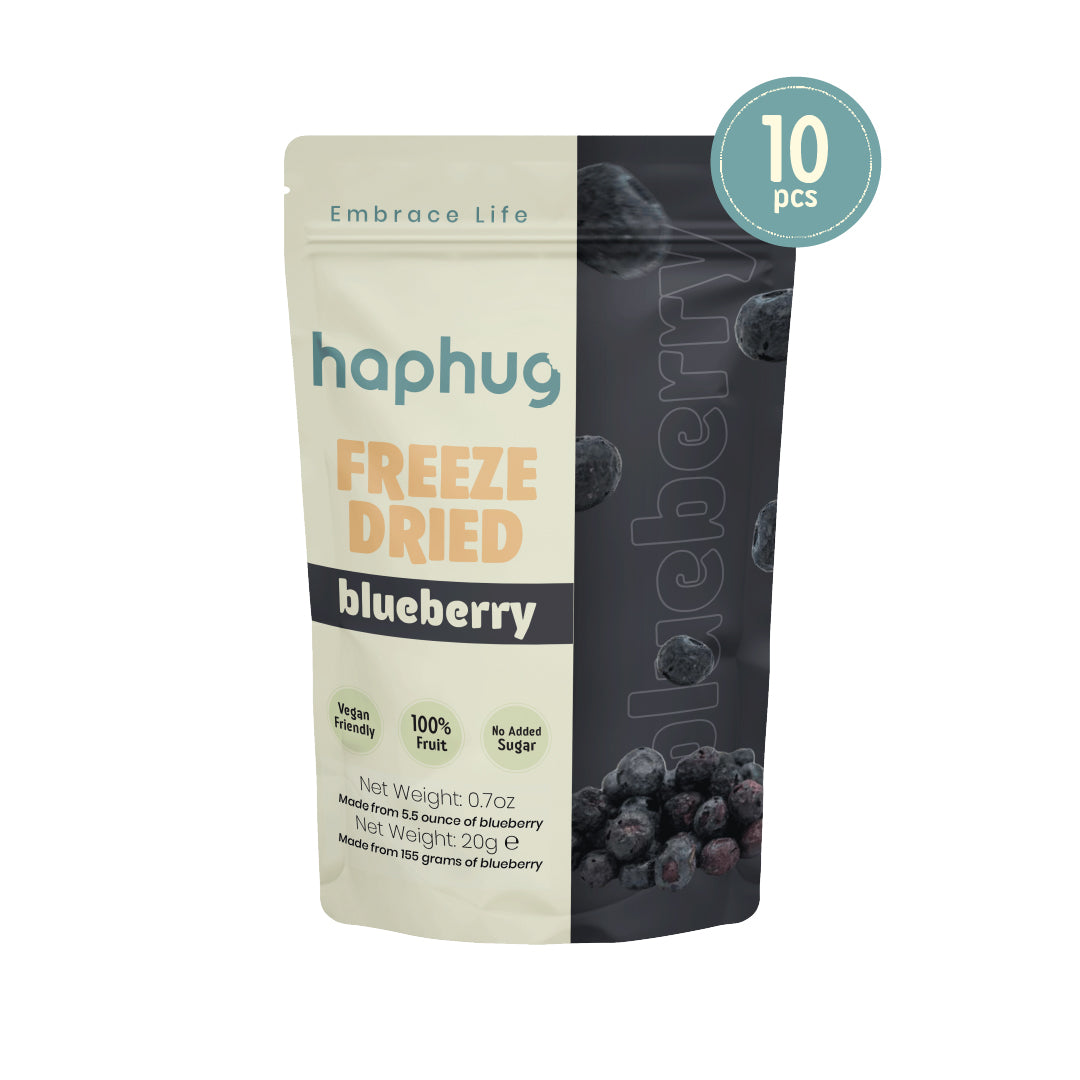 HapHug Freeze Dried Blueberry Pack of 10 Vegan Friendly, No Sugar Added, 100% Natural