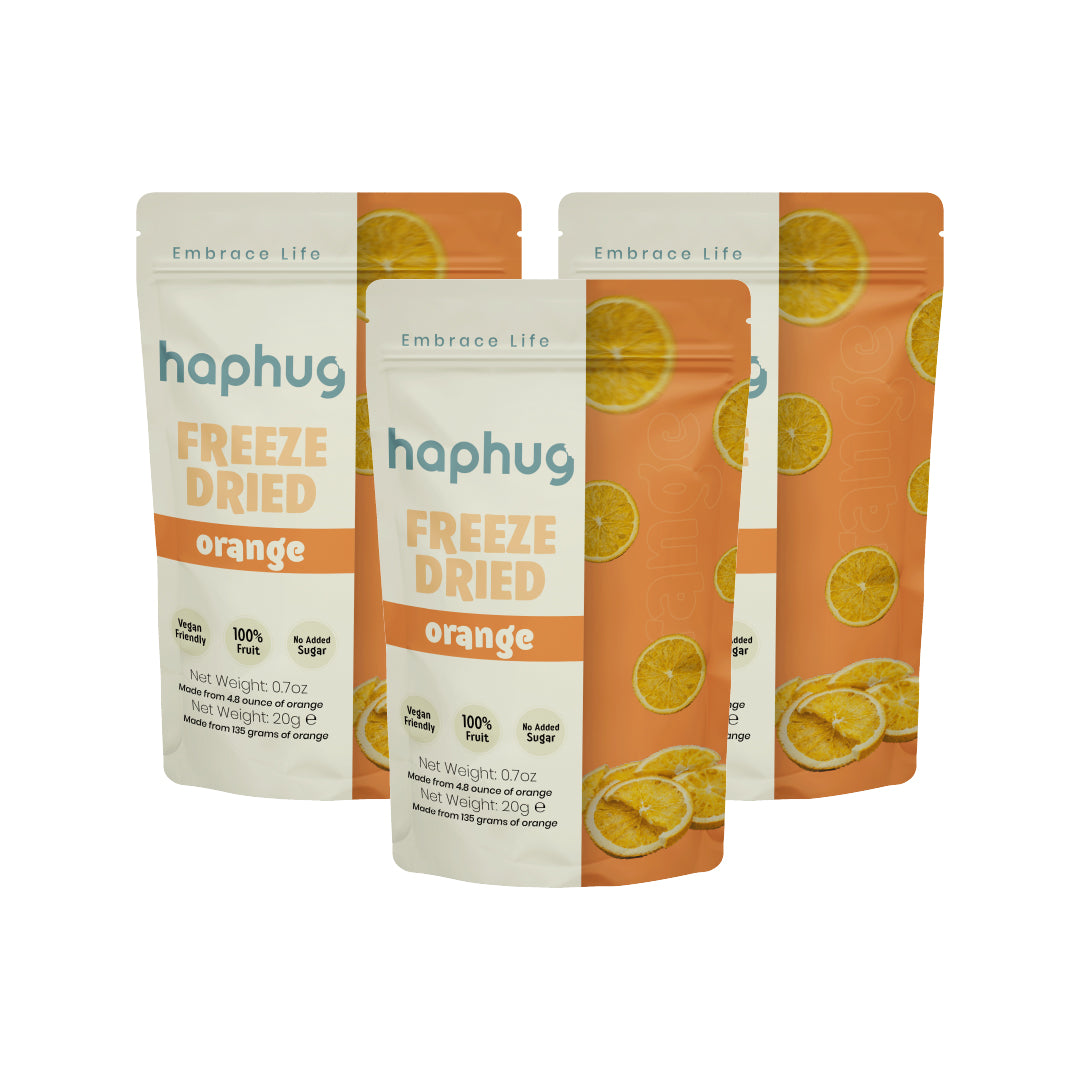 HapHug Freeze Dried Orange Triple Pack Vegan Friendly, No Sugar Added, 100% Natural