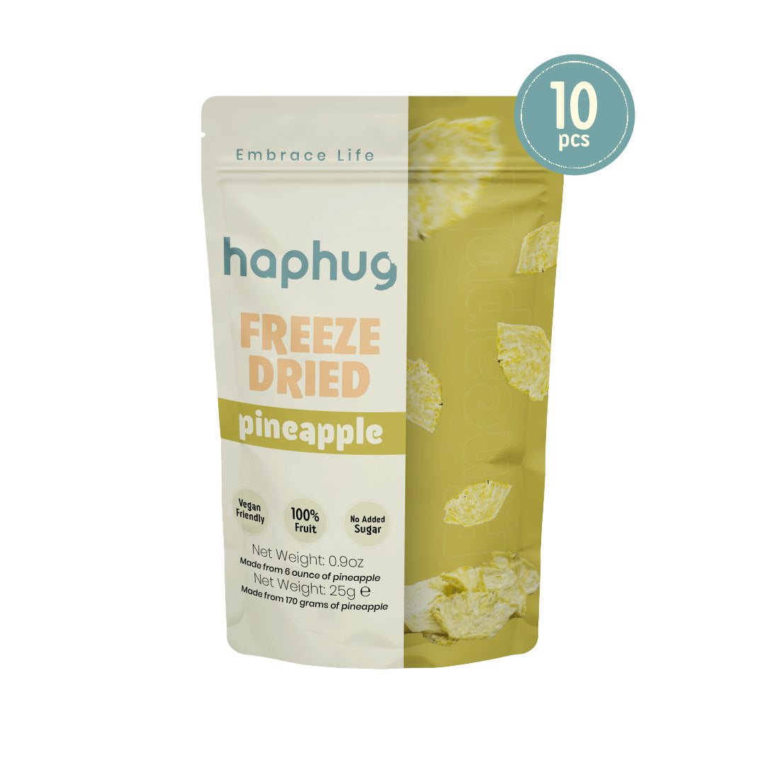 HapHug Freeze Dried Pineapple Pack of 10 Vegan Friendly, No Sugar Added, 100% Natural