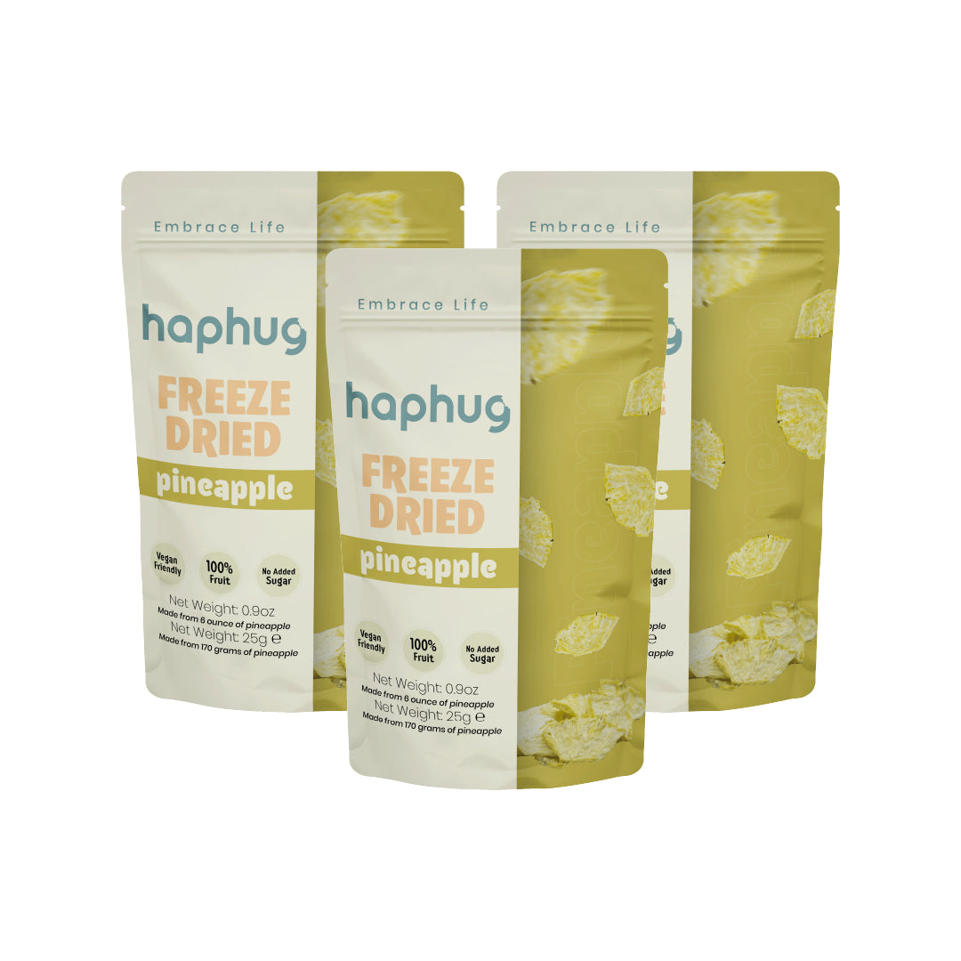 HapHug Freeze Dried Pineapple Triple Pack Vegan Friendly, No Sugar Added, 100% Natural