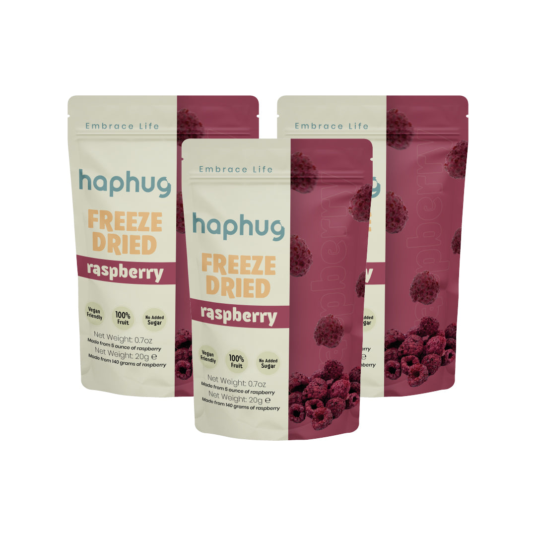 HapHug Freeze Dried Raspberry Snacks Triple Pack. Vegan Friendly, No Sugar Added, 100% Natural