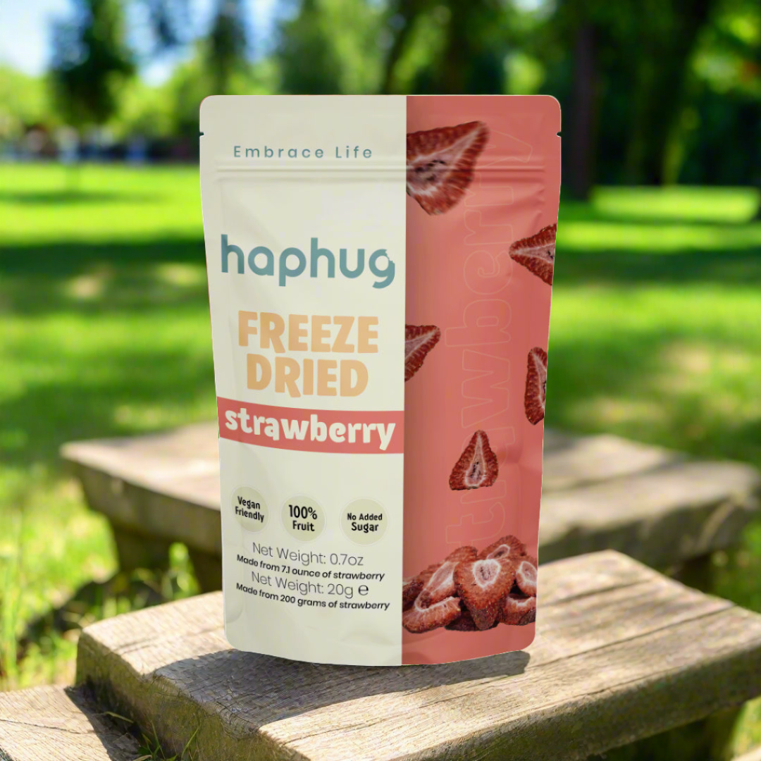 HapHug Freeze Dried Strawberry Snacks Single Pack. Vegan Friendly, No Sugar Added , 100% Natural, AI photograph 