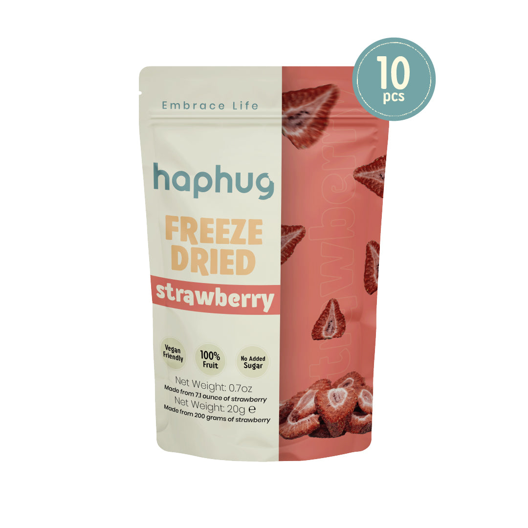 HapHug Freeze Dried Strawberry Pack of 10 Vegan Friendly, No Sugar Added, 100% Natural