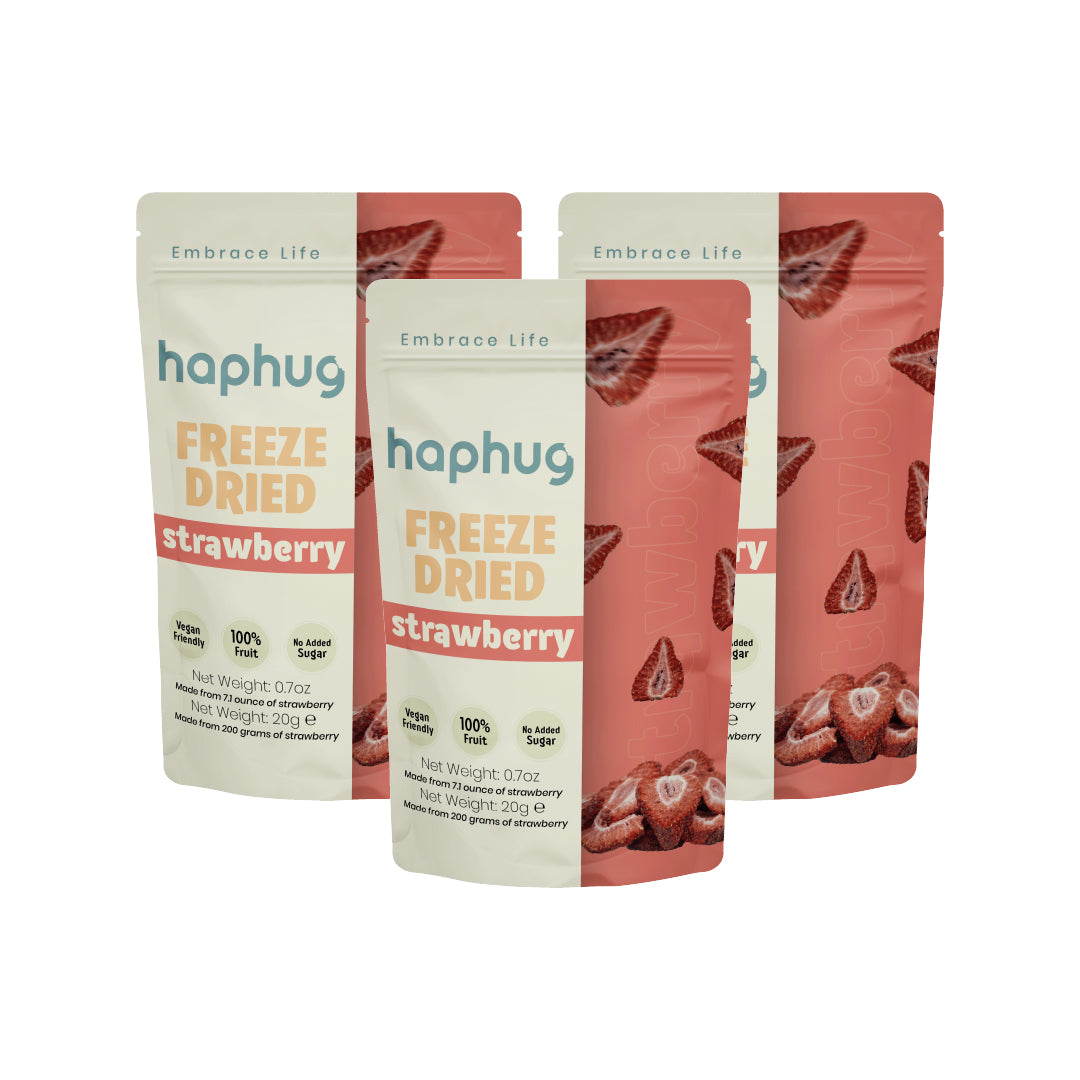 HapHug Freeze Dried Strawberry Triple Pack Vegan Friendly, No Sugar Added, 100% Natural
